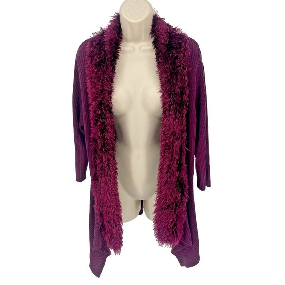 Once Again Purple Faux Fur Cardigan Sweater Medium 3/4 Sleeve Bratz Phoebe Y2K - Picture 1 of 9